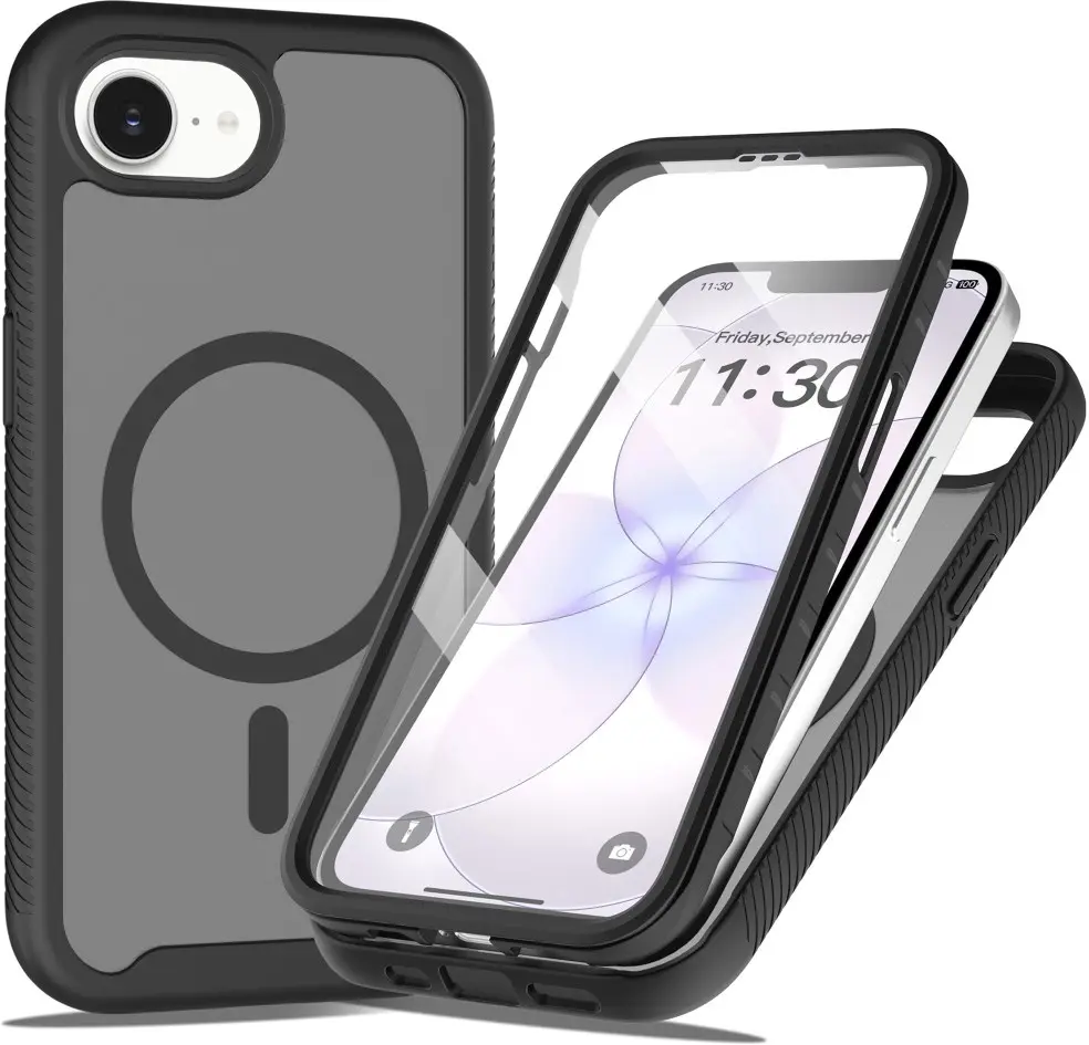 Apple iPhone 17e / 16e Hoesje Full Protect 360° Cover met MagSafe Matte Zwart afbeelding 1