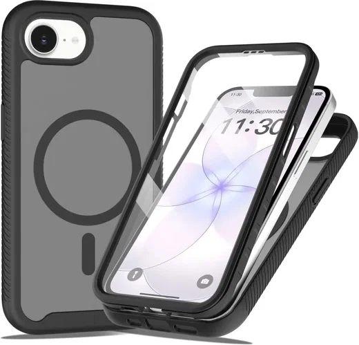 Apple iPhone 17e / 16e Hoesje Full Protect 360° Cover met MagSafe Matte Zwart afbeelding 1