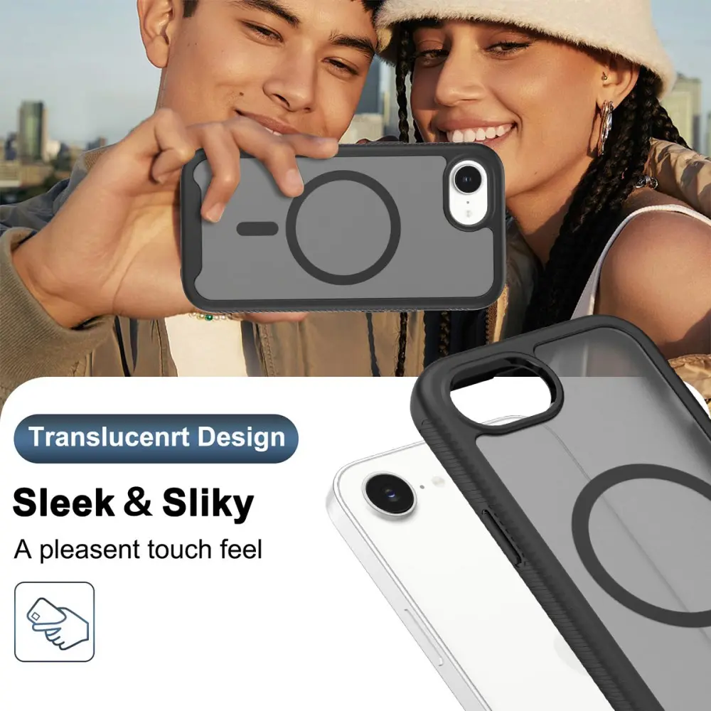Apple iPhone 17e / 16e Hoesje Full Protect 360° Cover met MagSafe Matte Zwart afbeelding 6