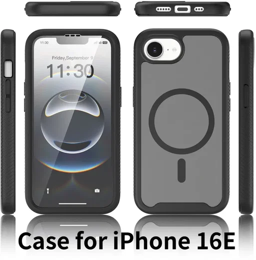 Apple iPhone 17e / 16e Hoesje Full Protect 360° Cover met MagSafe Matte Zwart afbeelding 9