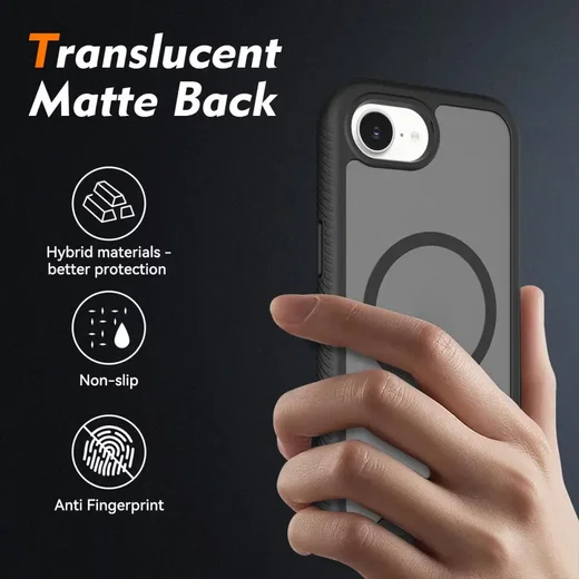 Apple iPhone 17e / 16e Hoesje Full Protect 360° Cover met MagSafe Matte Zwart afbeelding 2