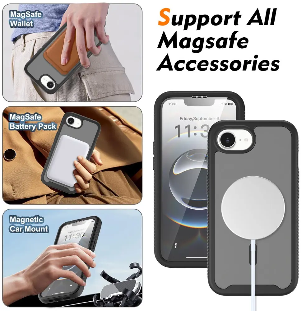 Apple iPhone 17e / 16e Hoesje Full Protect 360° Cover met MagSafe Matte Zwart afbeelding 8