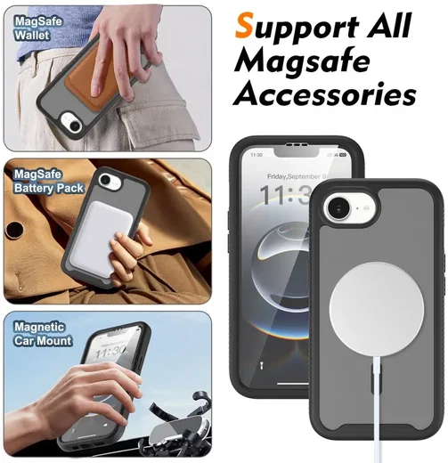 Apple iPhone 17e / 16e Hoesje Full Protect 360° Cover met MagSafe Matte Zwart afbeelding 8