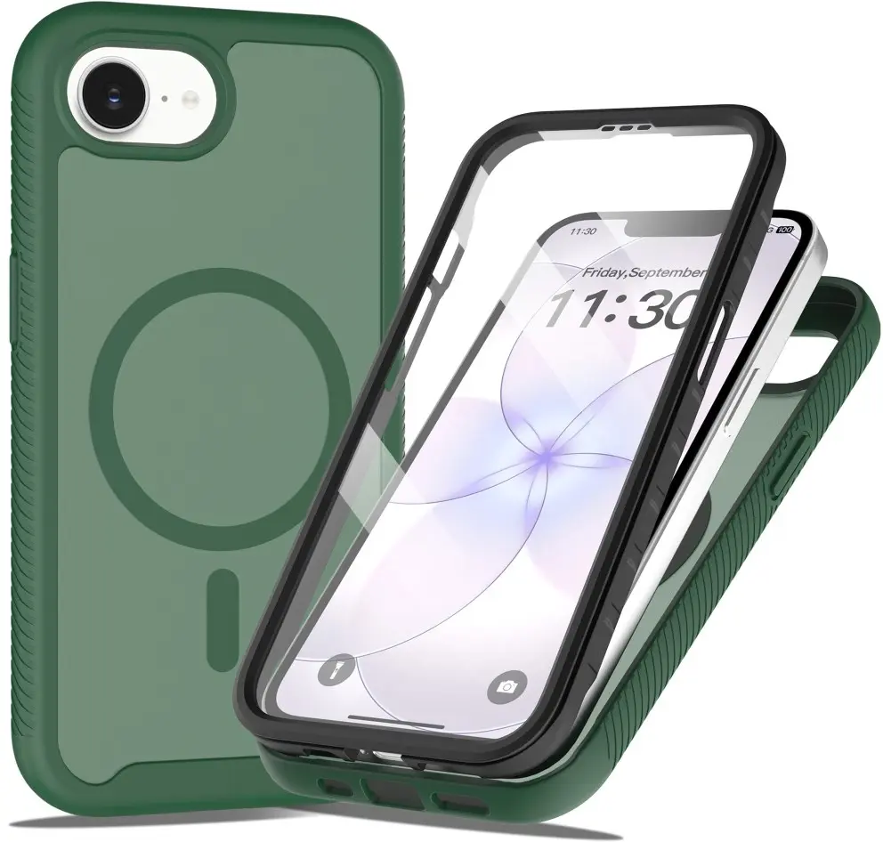 Apple iPhone 17e / 16e Hoesje Full Protect 360° Cover met MagSafe Matte Groen afbeelding 1