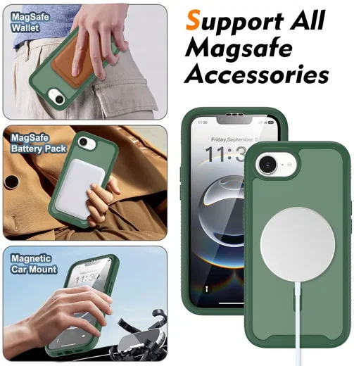 Apple iPhone 17e / 16e Hoesje Full Protect 360° Cover met MagSafe Matte Groen afbeelding 7