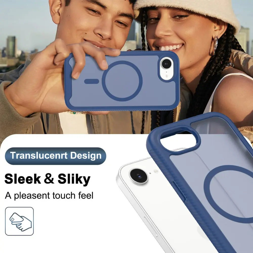 Apple iPhone 17e / 16e Hoesje Full Protect 360° Cover met MagSafe Matte Blauw afbeelding 6