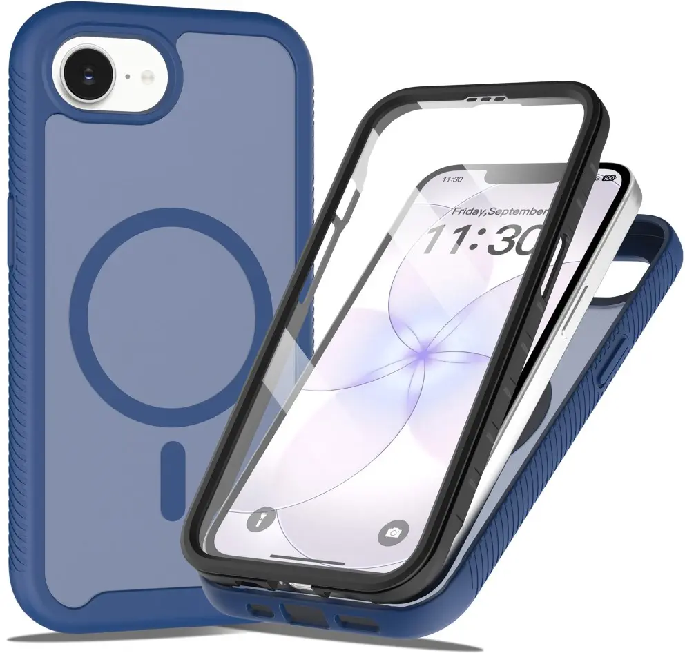 Apple iPhone 17e / 16e Hoesje Full Protect 360° Cover met MagSafe Matte Blauw afbeelding 1