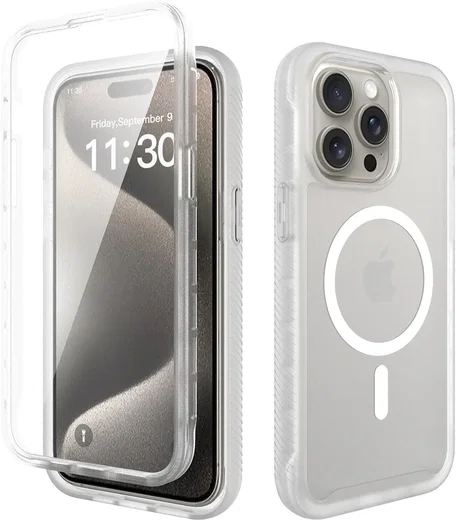 Apple iPhone 15 Pro Max Hoesje Full Protect 360° Cover MagSafe Matte Transparant afbeelding 1