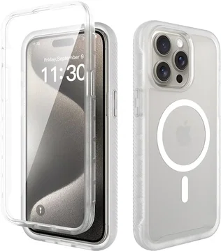 Apple iPhone 15 Pro Max Hoesje Full Protect 360° Cover MagSafe Matte Transparant