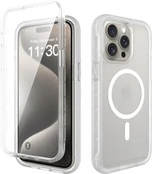 Apple iPhone 15 Pro Max Hoesje Full Protect 360° Cover MagSafe Matte Transparant afbeelding
