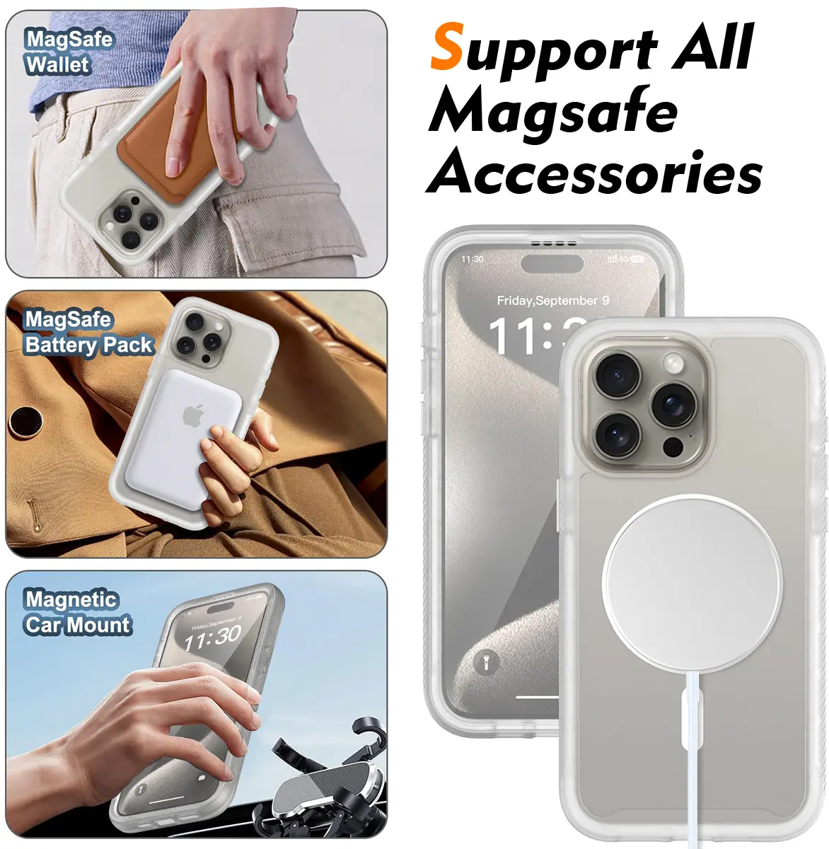 Apple iPhone 15 Pro Max Hoesje Full Protect 360° Cover MagSafe Matte Transparant afbeelding 5