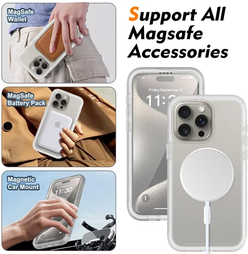 Apple iPhone 15 Pro Max Hoesje Full Protect 360° Cover MagSafe Matte Transparant afbeelding 5
