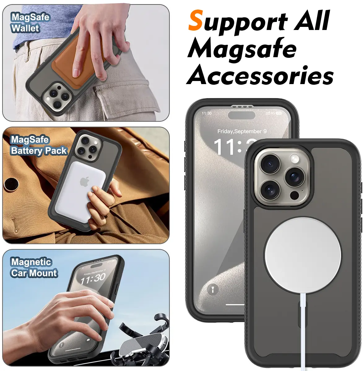 Apple iPhone 15 Pro Max Hoesje Full Protect 360° Cover met MagSafe Matte Zwart afbeelding 4