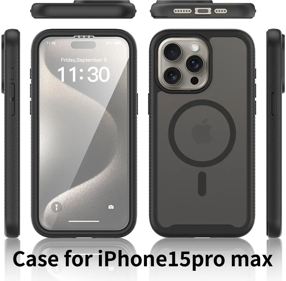 Apple iPhone 15 Pro Max Hoesje Full Protect 360° Cover met MagSafe Matte Zwart afbeelding 6