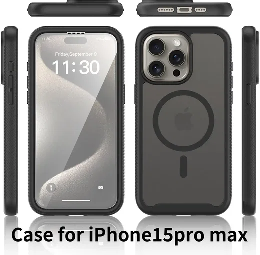 Apple iPhone 15 Pro Max Hoesje Full Protect 360° Cover met MagSafe Matte Zwart afbeelding 6