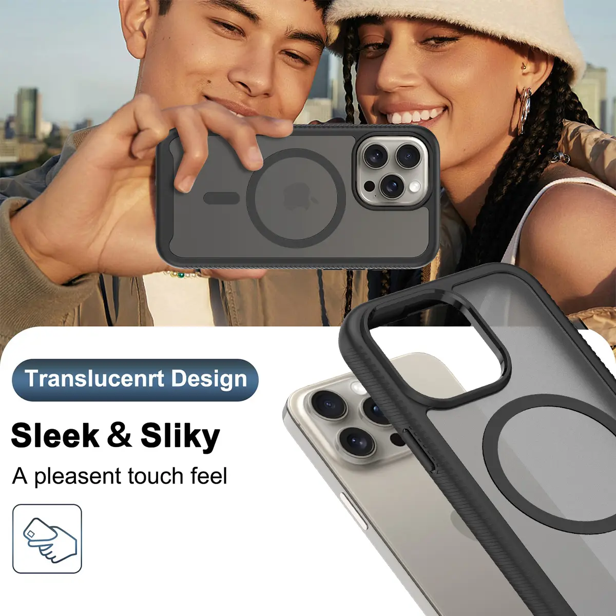 Apple iPhone 15 Pro Max Hoesje Full Protect 360° Cover met MagSafe Matte Zwart afbeelding 7