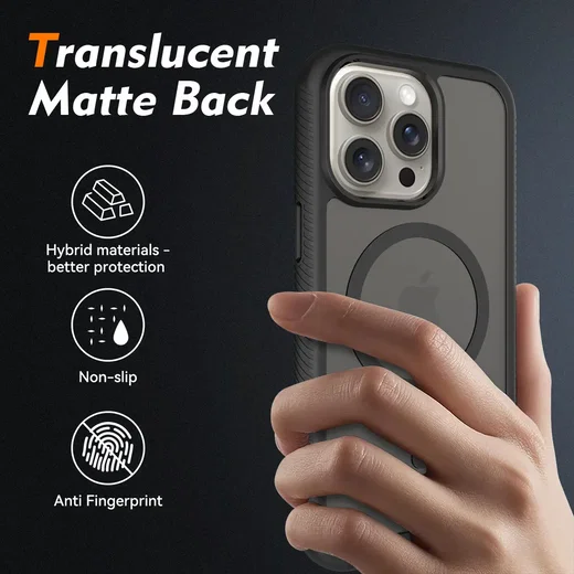 Apple iPhone 15 Pro Max Hoesje Full Protect 360° Cover met MagSafe Matte Zwart afbeelding 2