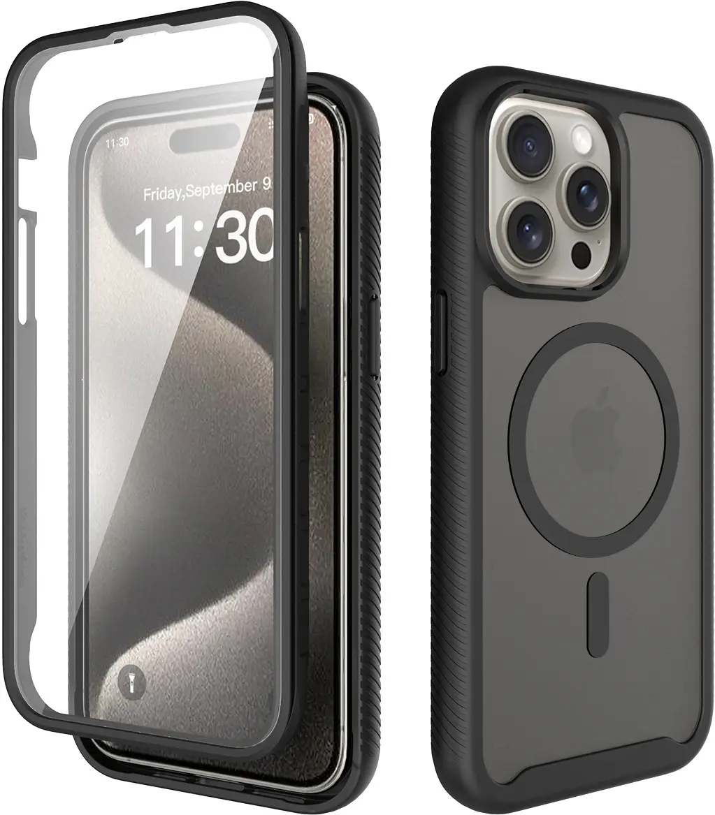 Apple iPhone 15 Pro Max Hoesje Full Protect 360° Cover met MagSafe Matte Zwart afbeelding 1