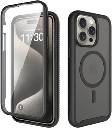 Apple iPhone 15 Pro Max Hoesje Full Protect 360° Cover met MagSafe Matte Zwart afbeelding