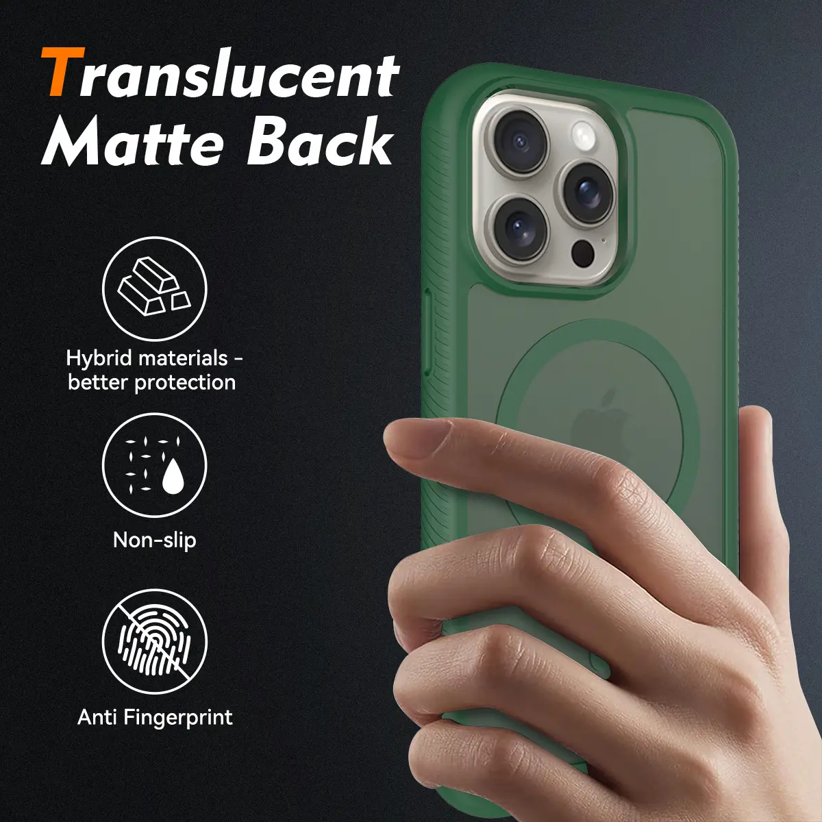 Apple iPhone 15 Pro Max Hoesje Full Protect 360° Cover met MagSafe Matte Groen afbeelding 2