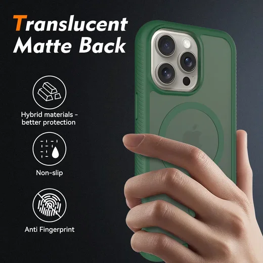 Apple iPhone 15 Pro Max Hoesje Full Protect 360° Cover met MagSafe Matte Groen afbeelding 2
