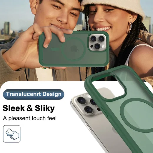 Apple iPhone 15 Pro Max Hoesje Full Protect 360° Cover met MagSafe Matte Groen afbeelding 6