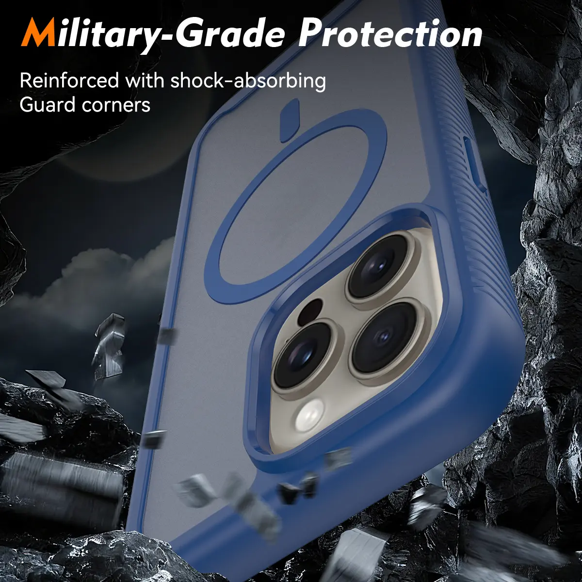 Apple iPhone 15 Pro Max Hoesje Full Protect 360° Cover met MagSafe Matte Blauw afbeelding 4
