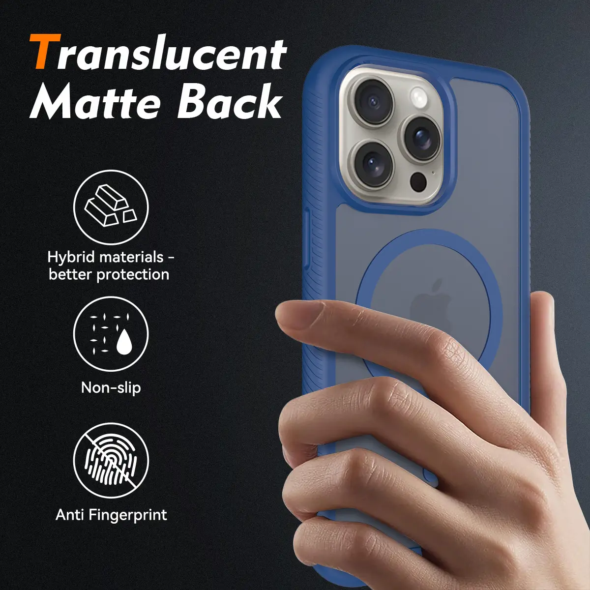 Apple iPhone 15 Pro Max Hoesje Full Protect 360° Cover met MagSafe Matte Blauw afbeelding 2