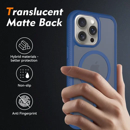 Apple iPhone 15 Pro Max Hoesje Full Protect 360° Cover met MagSafe Matte Blauw afbeelding 2