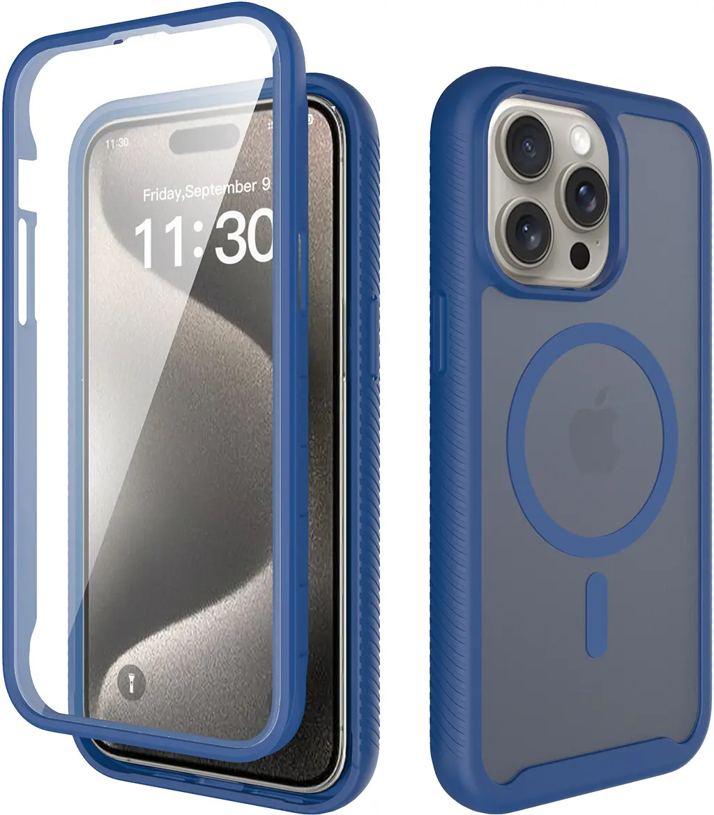 Apple iPhone 15 Pro Max Hoesje Full Protect 360° Cover met MagSafe Matte Blauw afbeelding 1