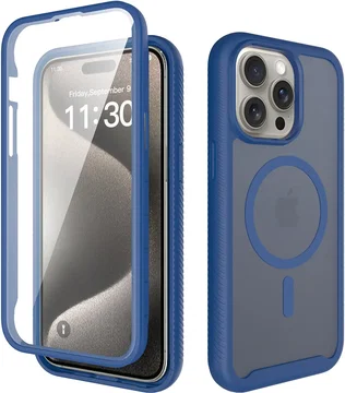 Apple iPhone 15 Pro Max Hoesje Full Protect 360° Cover met MagSafe Matte Blauw