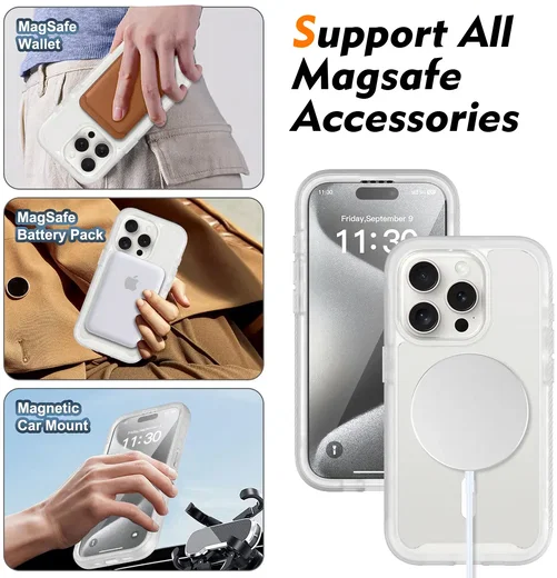 Apple iPhone 15 Pro Hoesje Full Protect 360° Cover met MagSafe Matte Transparant afbeelding 4