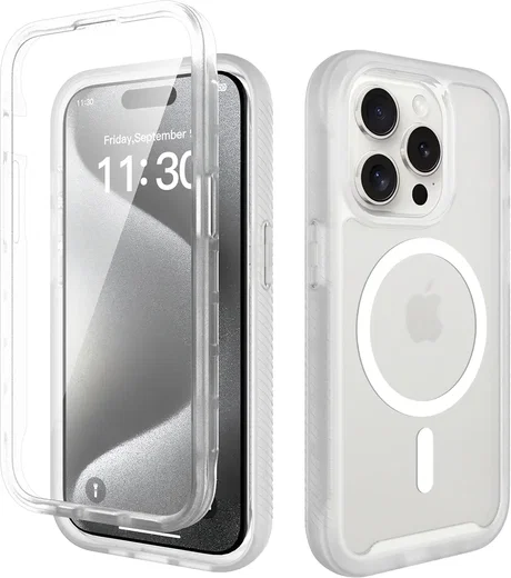 Apple iPhone 15 Pro Hoesje Full Protect 360° Cover met MagSafe Matte Transparant afbeelding 1