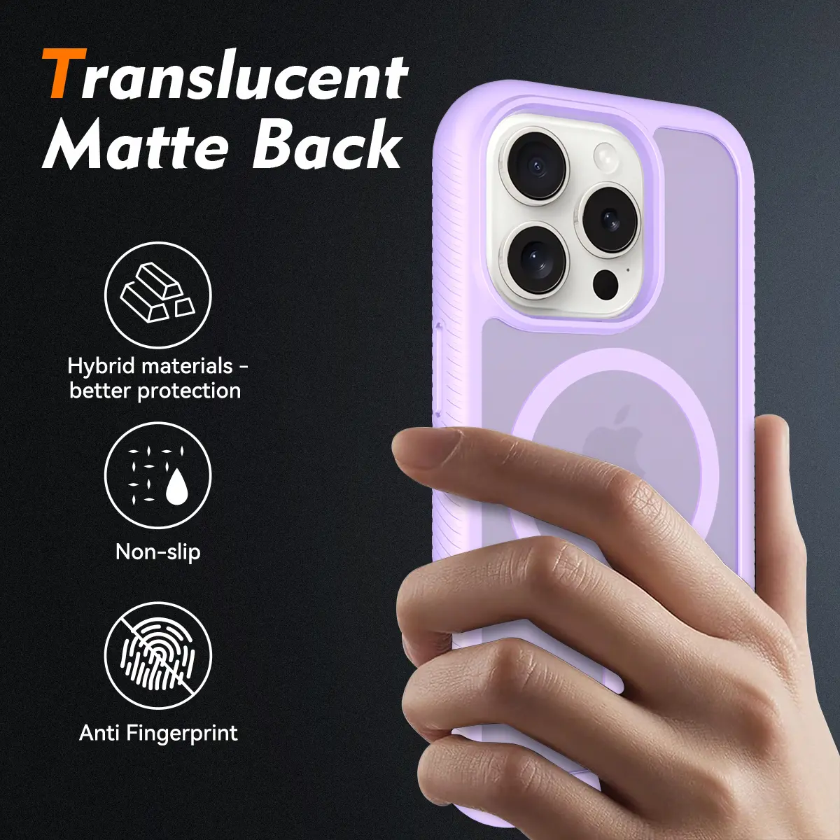 Apple iPhone 15 Pro Hoesje Full Protect 360° Cover met MagSafe Matte Paars afbeelding 2