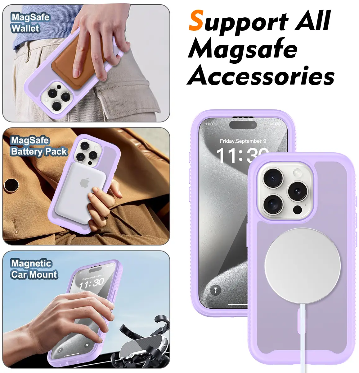 Apple iPhone 15 Pro Hoesje Full Protect 360° Cover met MagSafe Matte Paars afbeelding 4