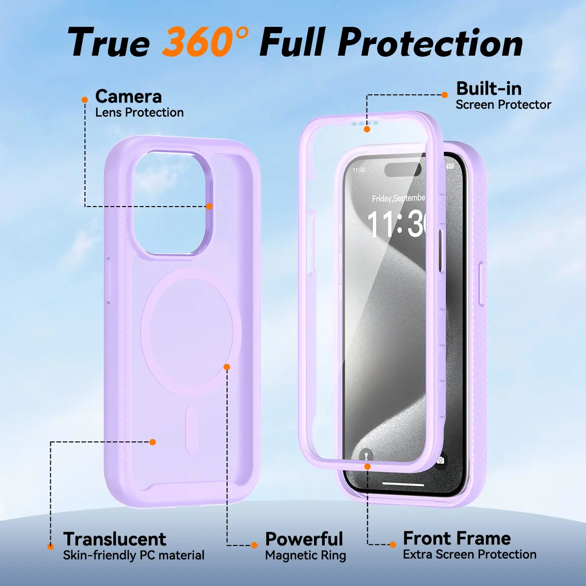 Apple iPhone 15 Pro Hoesje Full Protect 360° Cover met MagSafe Matte Paars afbeelding 6