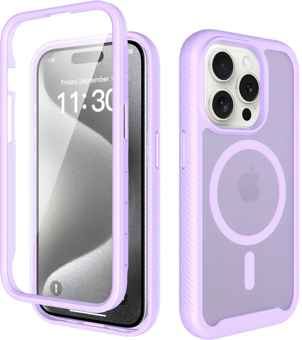 Apple iPhone 15 Pro Hoesje Full Protect 360° Cover met MagSafe Matte Paars afbeelding 1
