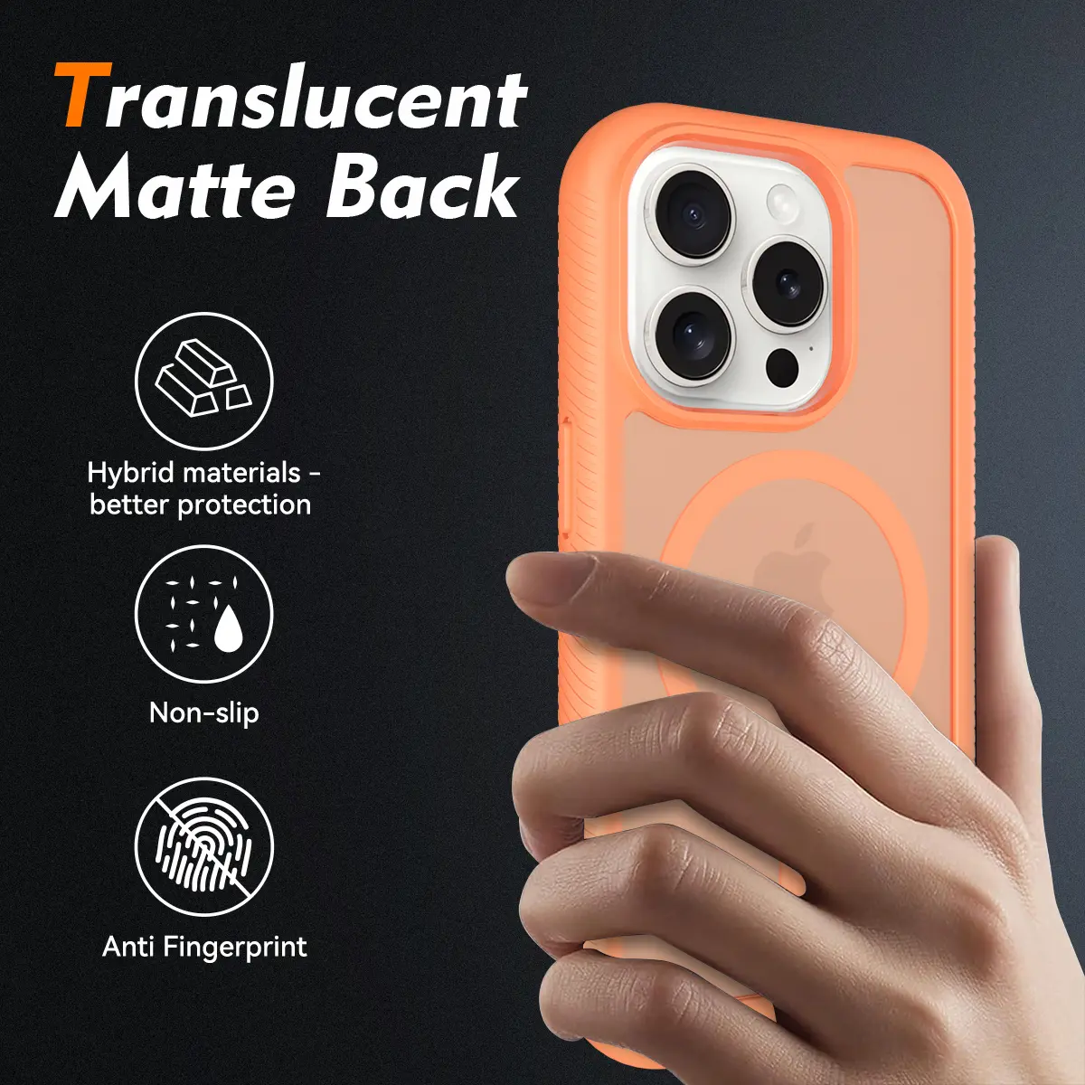 Apple iPhone 15 Pro Hoesje Full Protect 360° Cover met MagSafe Matte Oranje afbeelding 2
