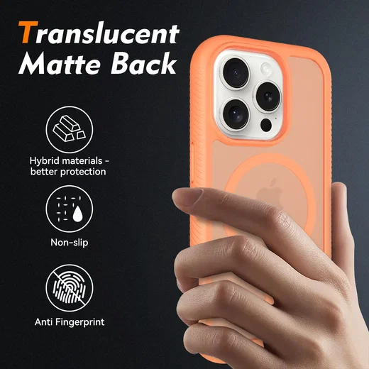 Apple iPhone 15 Pro Hoesje Full Protect 360° Cover met MagSafe Matte Oranje afbeelding 2
