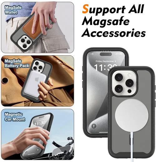 Apple iPhone 15 Pro Hoesje Full Protect 360° Cover met MagSafe Matte Zwart afbeelding 4