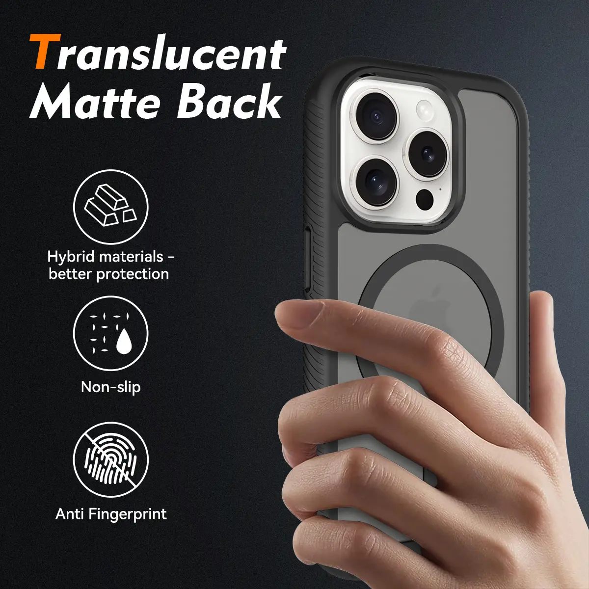 Apple iPhone 15 Pro Hoesje Full Protect 360° Cover met MagSafe Matte Zwart afbeelding 2