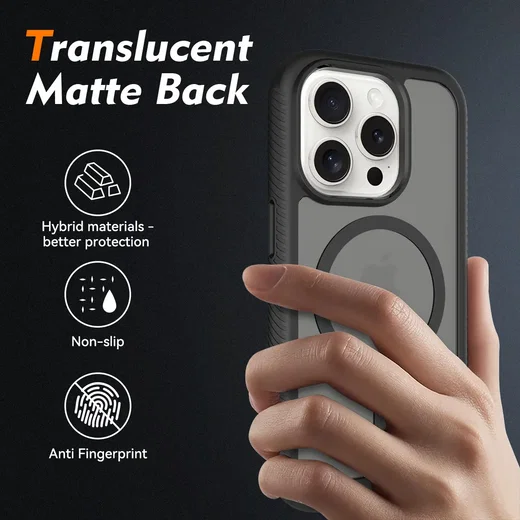 Apple iPhone 15 Pro Hoesje Full Protect 360° Cover met MagSafe Matte Zwart afbeelding 2