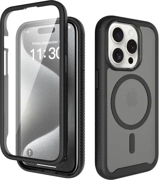 Apple iPhone 15 Pro Hoesje Full Protect 360° Cover met MagSafe Matte Zwart