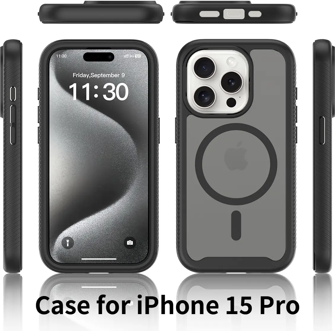 Apple iPhone 15 Pro Hoesje Full Protect 360° Cover met MagSafe Matte Zwart afbeelding 7