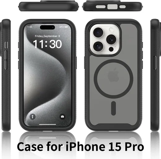 Apple iPhone 15 Pro Hoesje Full Protect 360° Cover met MagSafe Matte Zwart afbeelding 7