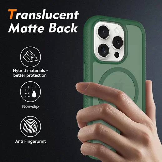 Apple iPhone 15 Pro Hoesje Full Protect 360° Cover met MagSafe Matte Groen afbeelding 2