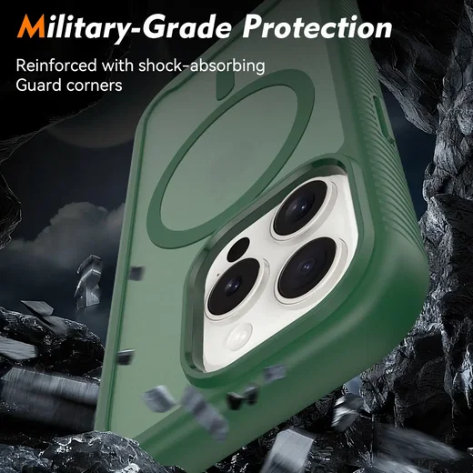 Apple iPhone 15 Pro Hoesje Full Protect 360° Cover met MagSafe Matte Groen afbeelding 3