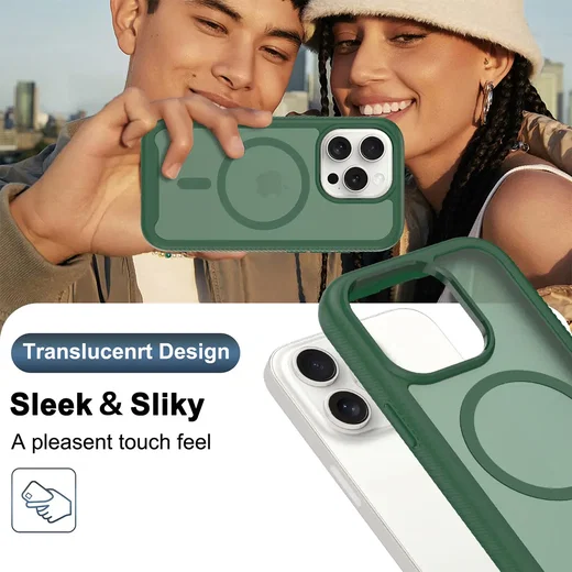 Apple iPhone 15 Pro Hoesje Full Protect 360° Cover met MagSafe Matte Groen afbeelding 5