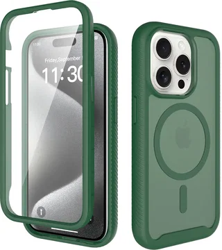 Apple iPhone 15 Pro Hoesje Full Protect 360° Cover met MagSafe Matte Groen