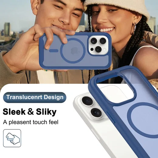 Apple iPhone 15 Pro Hoesje Full Protect 360° Cover met MagSafe Matte Blauw afbeelding 7